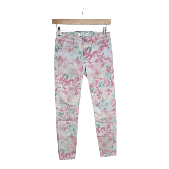 Abercrombie & Fitch Pink Floral Print Denim Jeans Size 0 - Picture 1 of 8